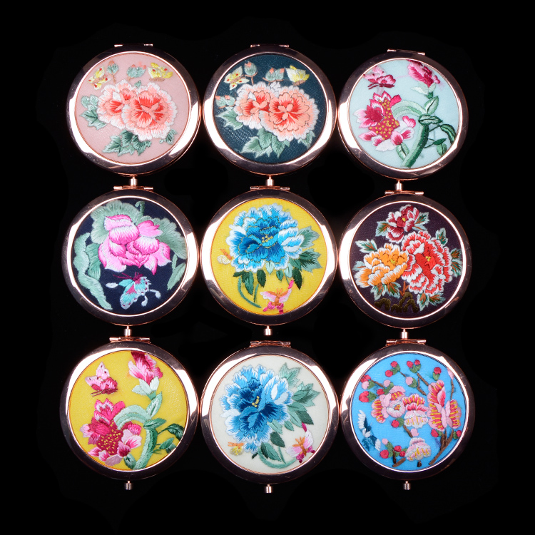 景洪化妆随身镜精品出国送礼刺绣中国风古风摄影 手绣镜子