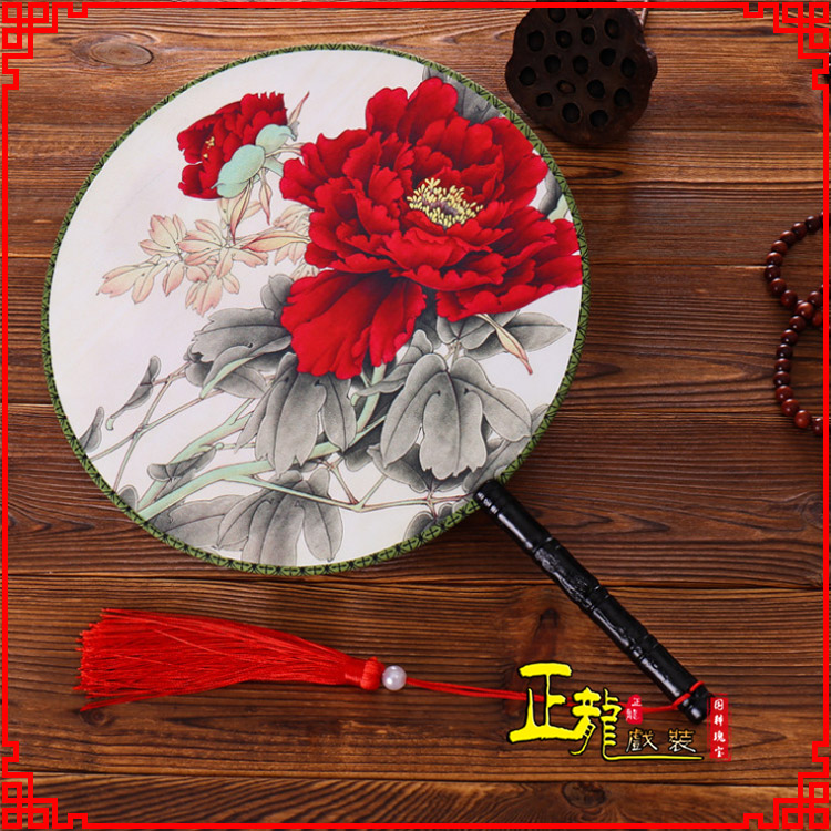 景洪古典中国风团扇空白扇跳舞蹈扇 真丝宫扇