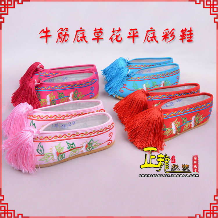 景洪京剧越剧戏曲花旦彩鞋 牛筋底草花平底彩鞋