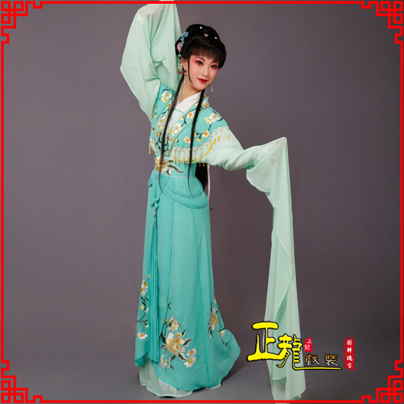 景洪青衣水袖戏服演出服 云肩花旦衣